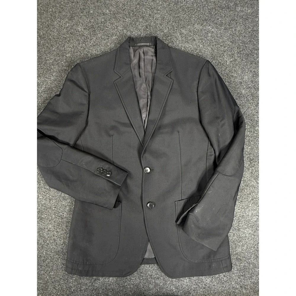 Theory Blazer Mens 40 Black Two Button Elbow Patches Polyamide Cotton Blend